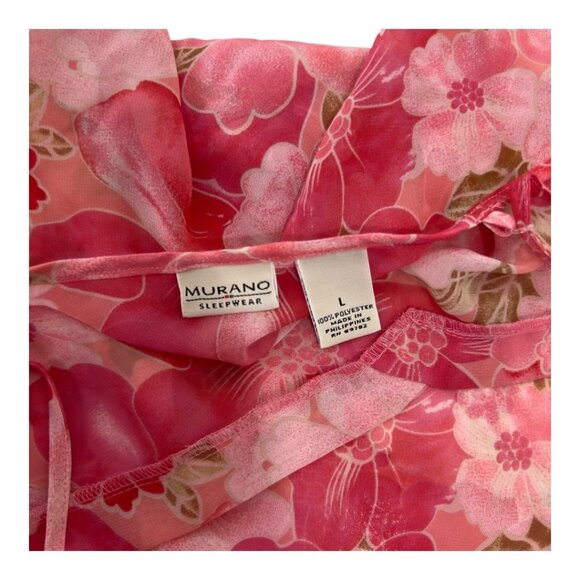 Murano Vintage Sleepwear Pink Floral Sheer Slip Dress Women SZ L 100% Polyester - Picture 2 of 12